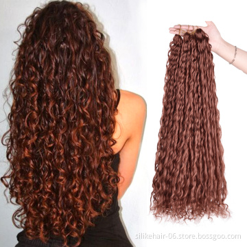 Hot Selling 24Inches Ombre Red Brown Kinky Curly Crochet Braiding Long Wavy Water Deep Wave Braids Synthetic Hair Extensions